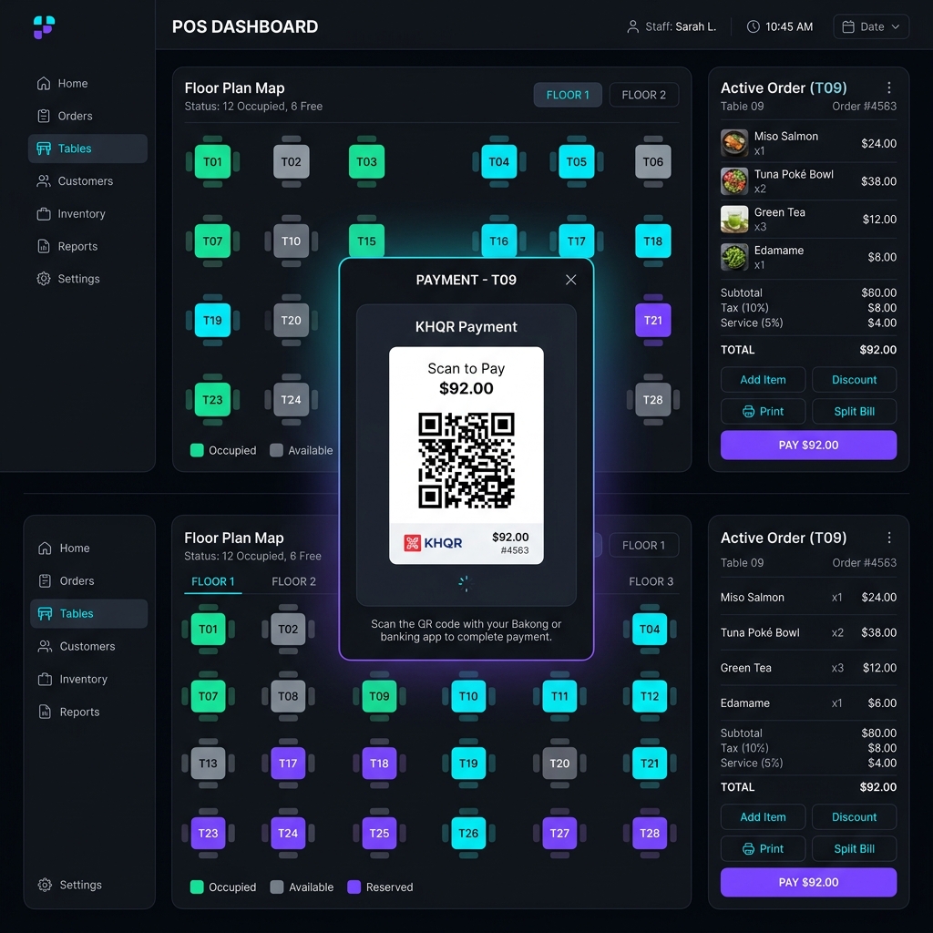 POS System with KHQR Modal Mockup